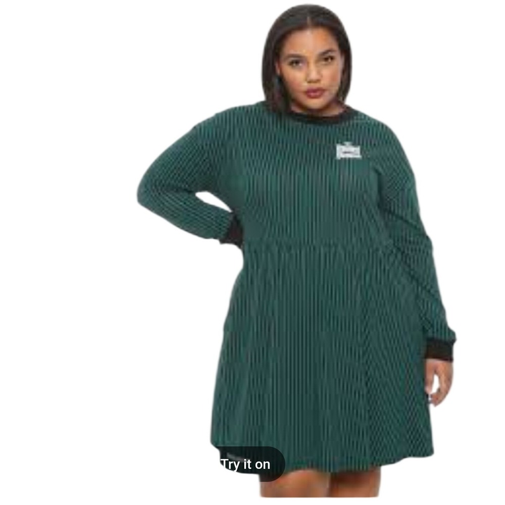Disney Her Universe Haunted Mansion Green Black Striped Babydoll Dress Size 2
